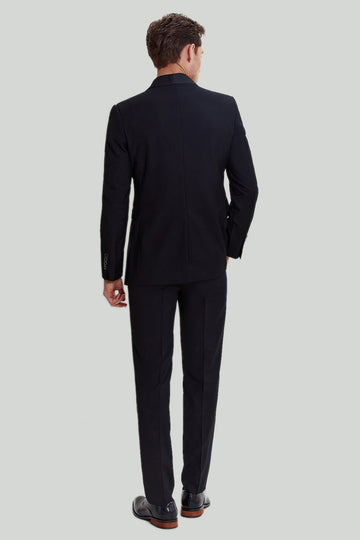 Costume à revers châle Coupe ajustée 3 pièces pour homme noir